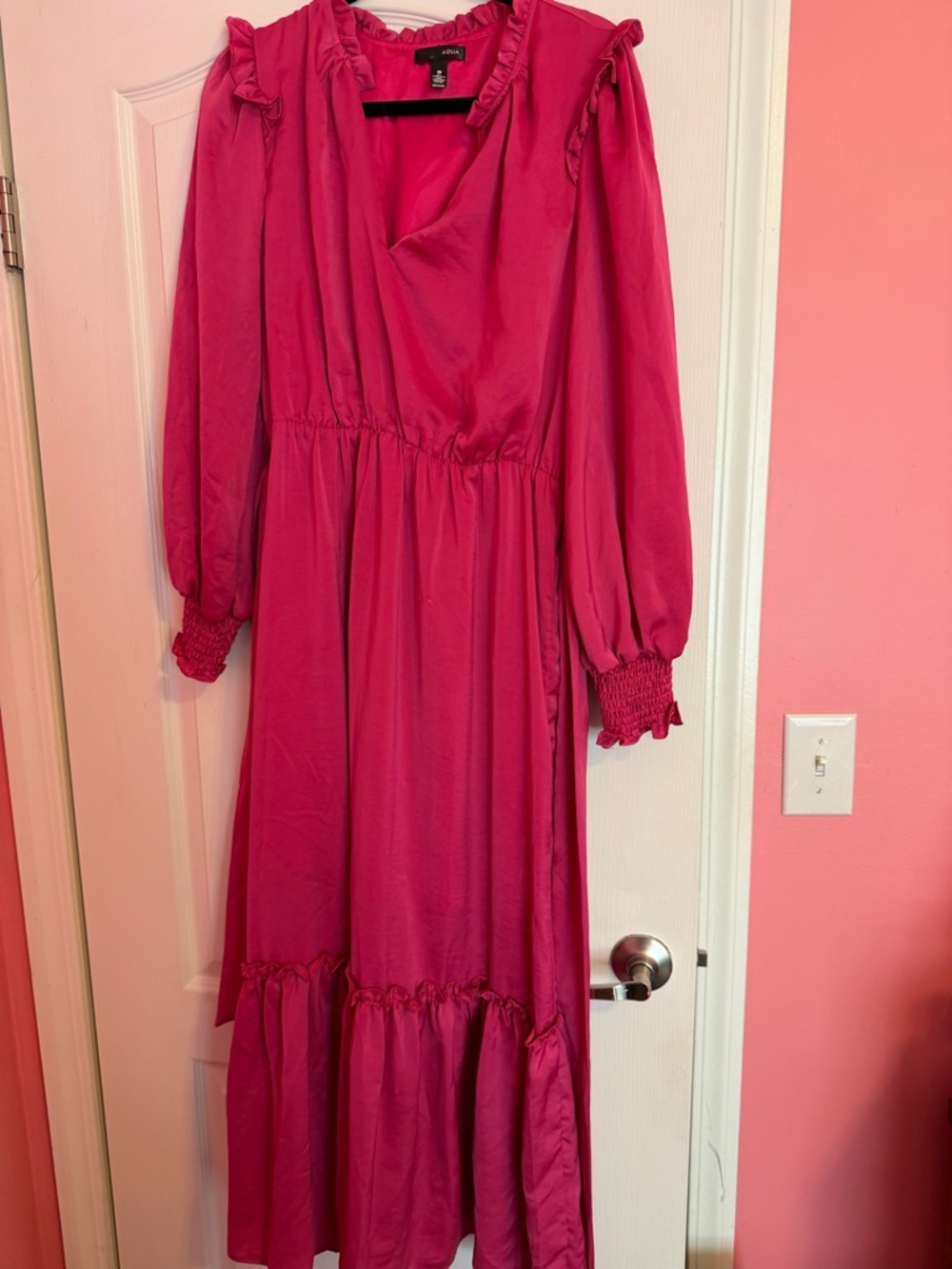 Aqua Hot Pink Maxi Dress with Ruffle Details